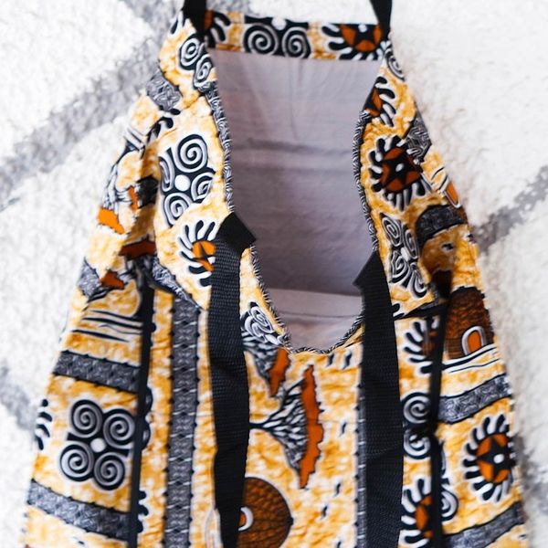 Alternate image for Folk Art-Patterned Self-Storing Cotton Tote Bag with Zipper Village Day