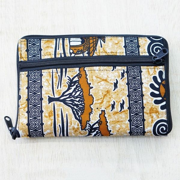 Alternate image for Folk Art-Patterned Self-Storing Cotton Tote Bag with Zipper Village Day