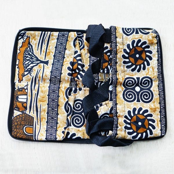Alternate image for Folk Art-Patterned Self-Storing Cotton Tote Bag with Zipper Village Day