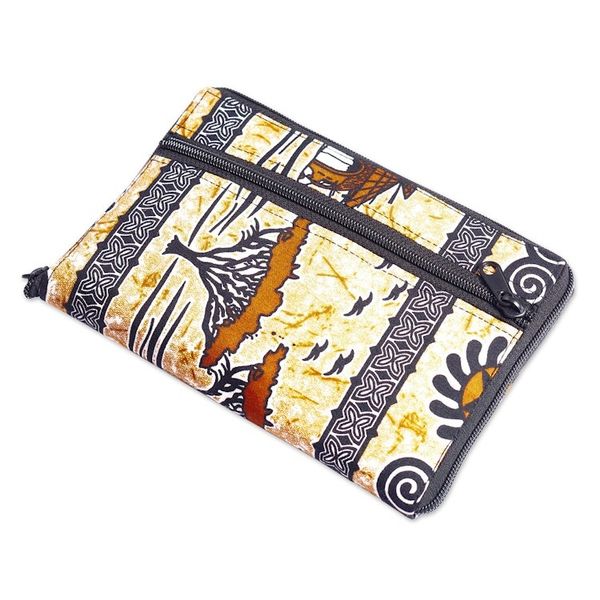 Alternate image for Folk Art-Patterned Self-Storing Cotton Tote Bag with Zipper Village Day