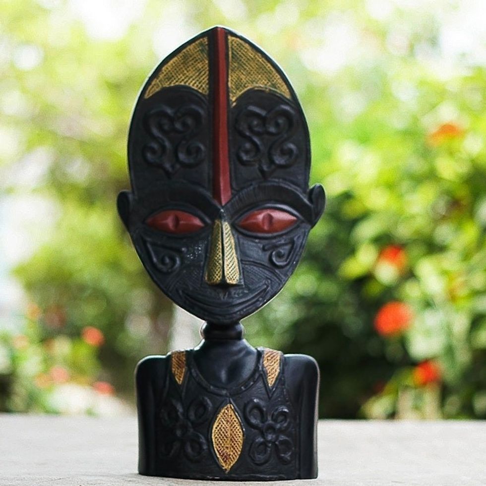 Sese Wood and Aluminum Plated Sculpture 'Father of Unity'