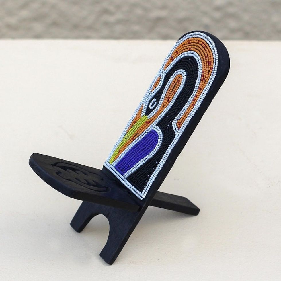 Recycled Plastic Beaded Sese Wood Sankofa Decorative Chair 'Eco Sankofa'