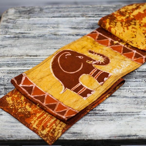 Alternate image for Elephant-Themed Batik Cotton Table Runner from Ghana Elephant Wrap