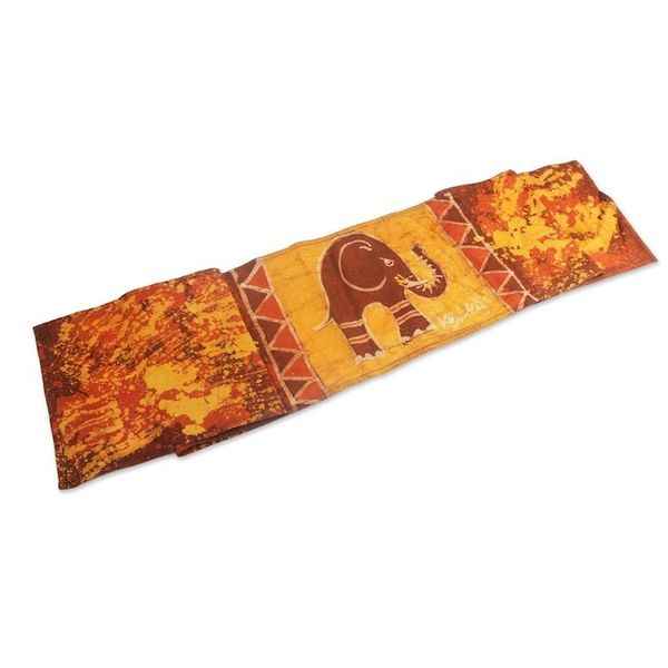 Alternate image for Elephant-Themed Batik Cotton Table Runner from Ghana Elephant Wrap
