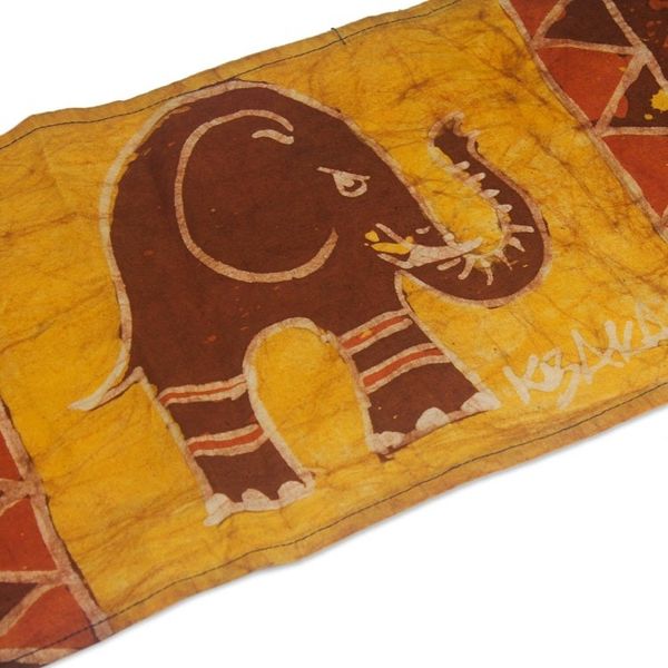 Alternate image for Elephant-Themed Batik Cotton Table Runner from Ghana Elephant Wrap
