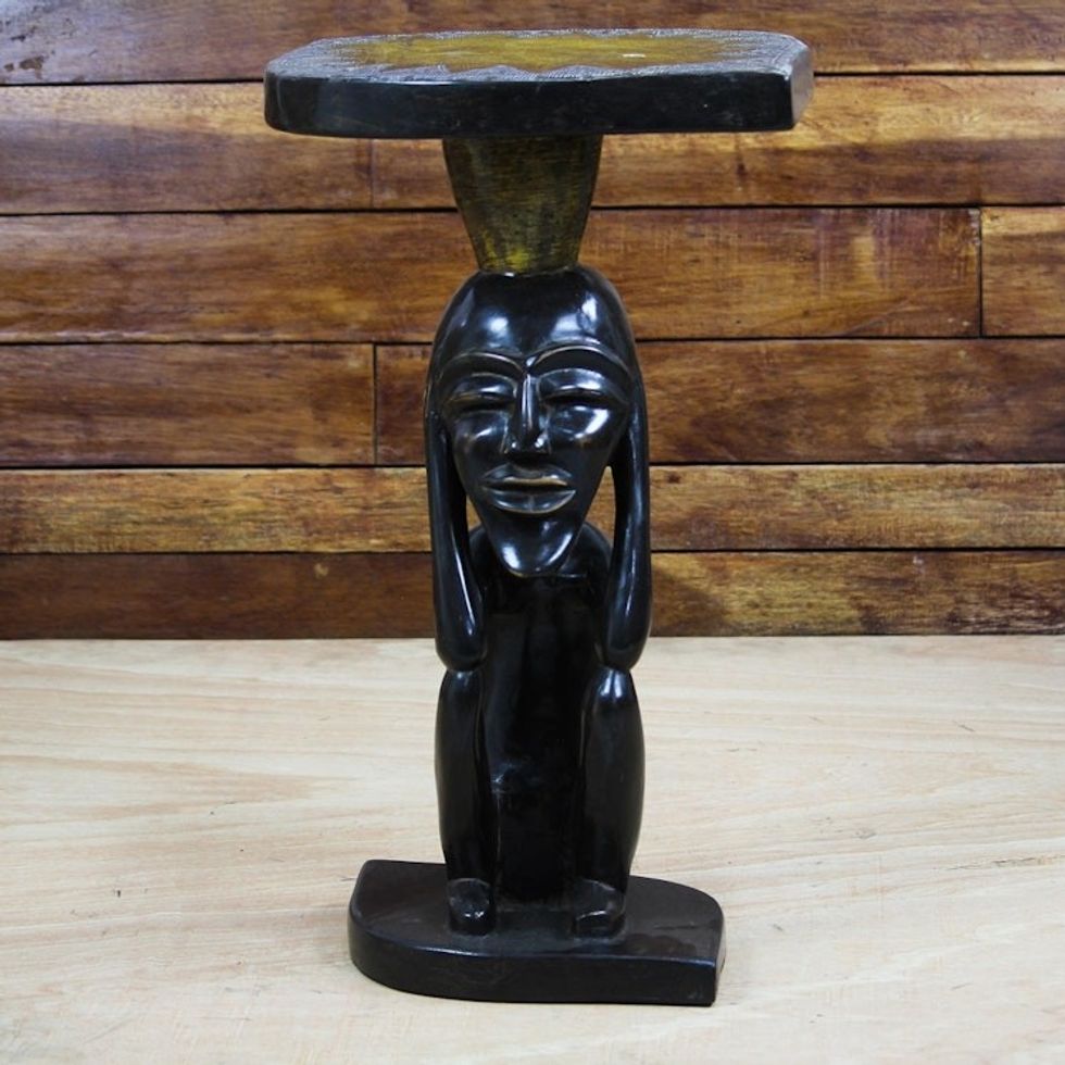 Hand-Carved Sese Wood Accent Table from Ghana 'Togbe Ge'