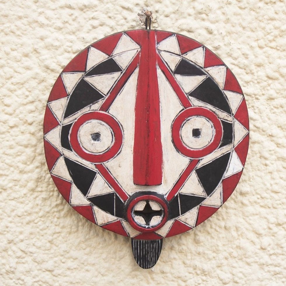 Hand Carved African Sese Wood Mask 'Festive Bobo'