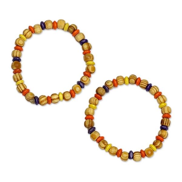 Alternate image for Colorful Sese Wood Beaded Stretch Bracelet from Ghana Colors of Romance