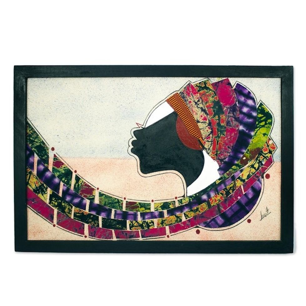 Framed African Batik Collage Painting 'Virtue'