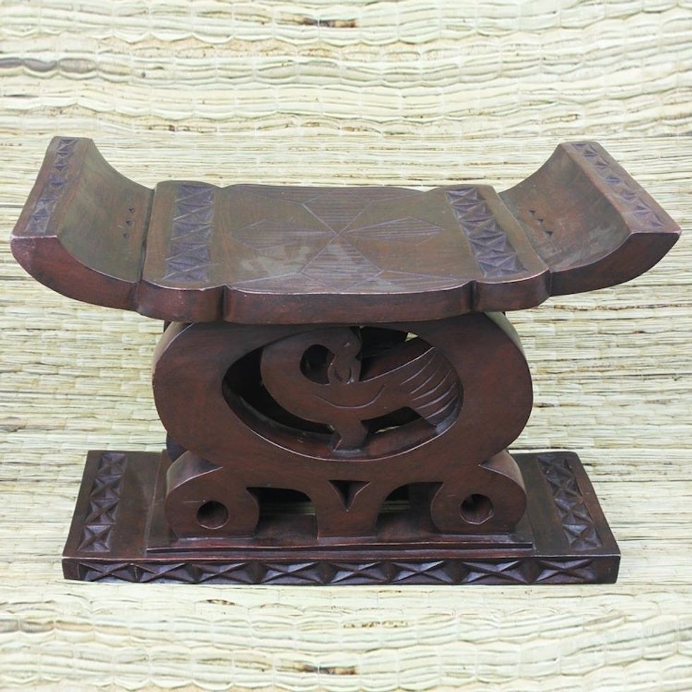 Artisan Crafted West African Adinkra Theme Throne Ottoman 'Our Values'