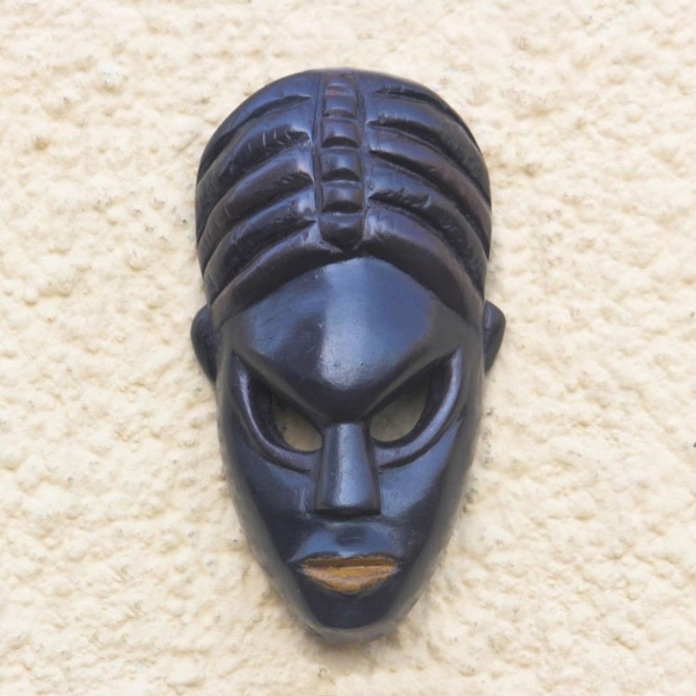 Hand-Carved African Sese Wood Mask in Black from Ghana 'Fritete'