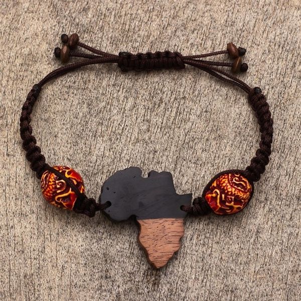 Alternate image for Handmade Ebony Wood African Pendant Bracelet Unified Love