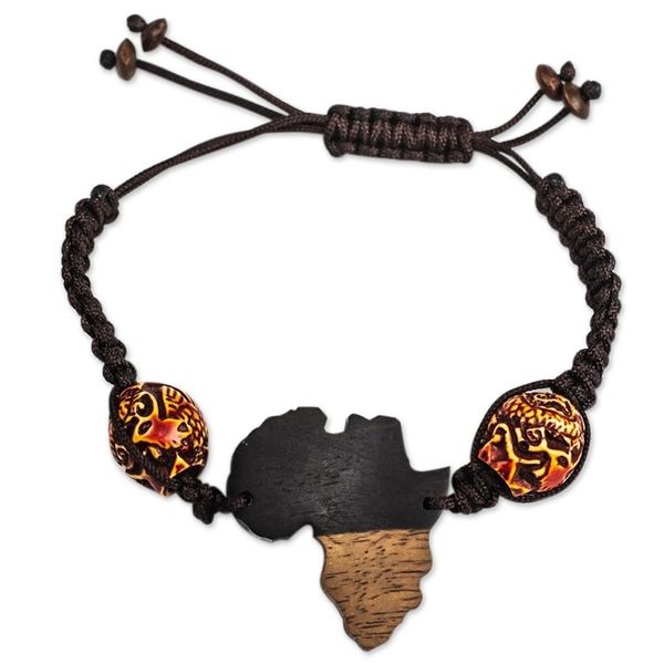 Alternate image for Handmade Ebony Wood African Pendant Bracelet Unified Love