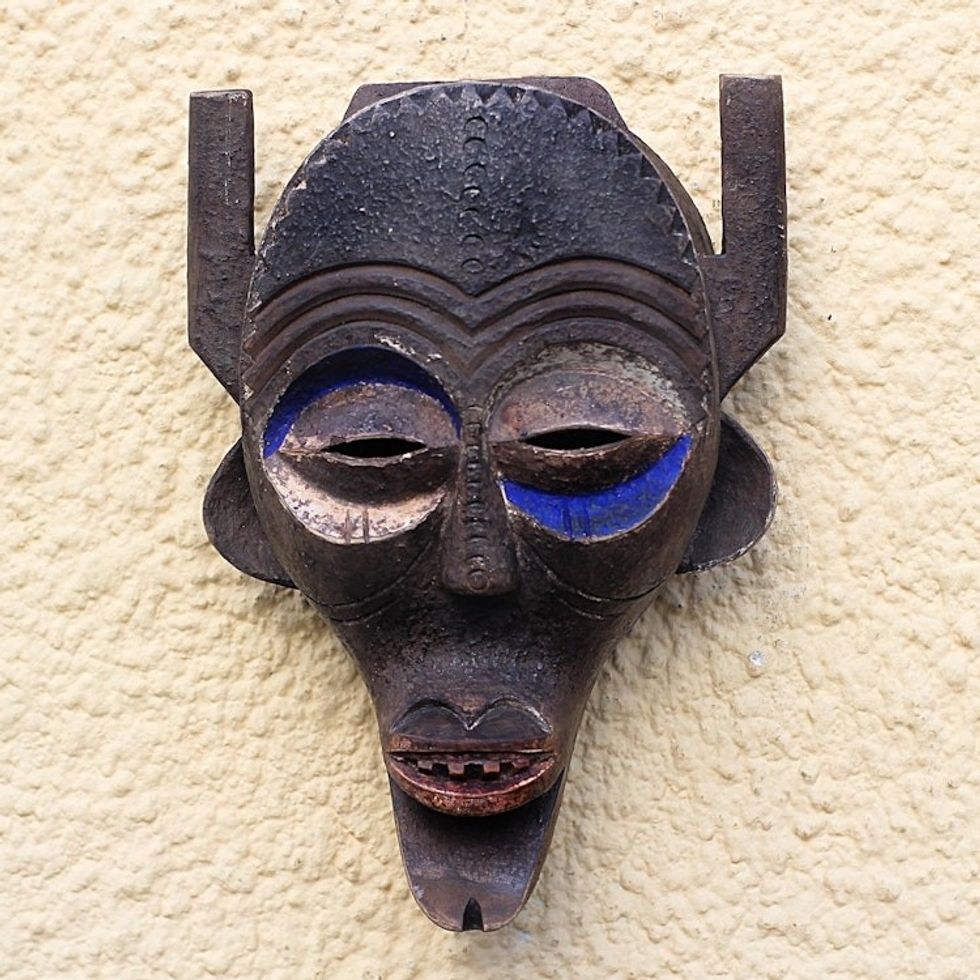 Zimba-Inspired African Wood Mask from Ghana 'Zimba Horns'