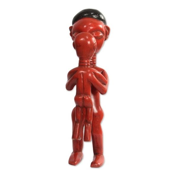 Alternate image for Sese Wood Father and Child Sculpture in Red from Ghana Good Father