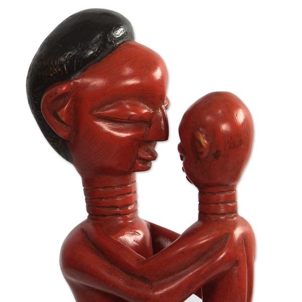 Alternate image for Sese Wood Father and Child Sculpture in Red from Ghana Good Father