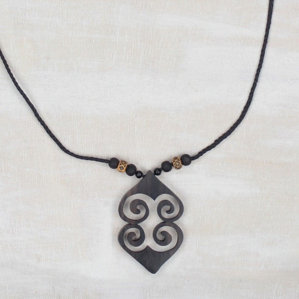 Adinkra Asase Ye Duru Sese Wood Pendant Necklace from Ghana 'Asase Ye Duru'