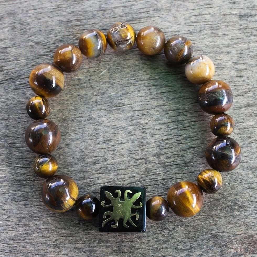 Tiger's Eye African Adinkra Unity Bracelet from Ghana 'One Destiny'