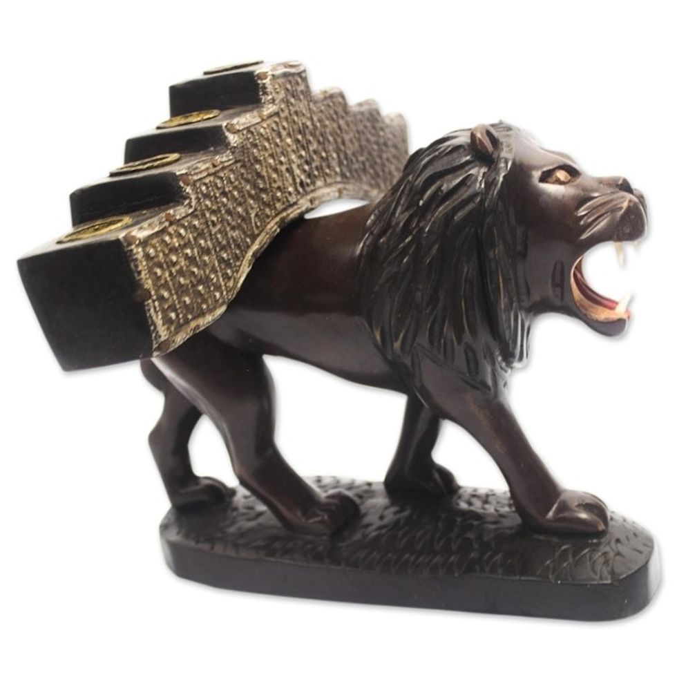 Hand Crafted Lion Candleholder from West Africa 'Lion's Light'