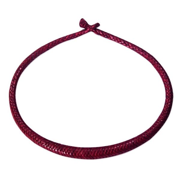 Alternate image for Braided Leather Necklace in Magenta from Ghana Mpusia in Magenta