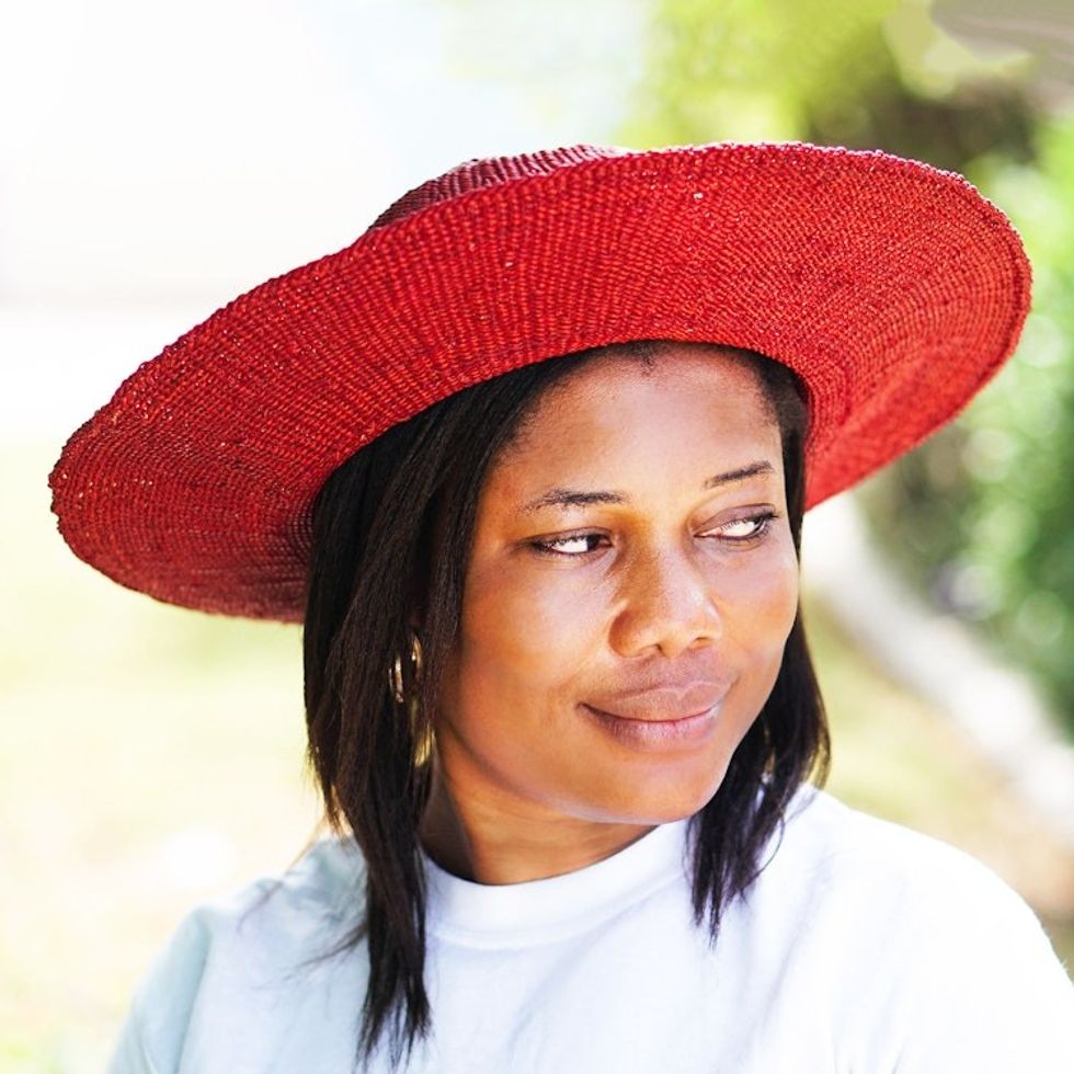 Woven Raffia Sun Hat in Red 'Shaded'