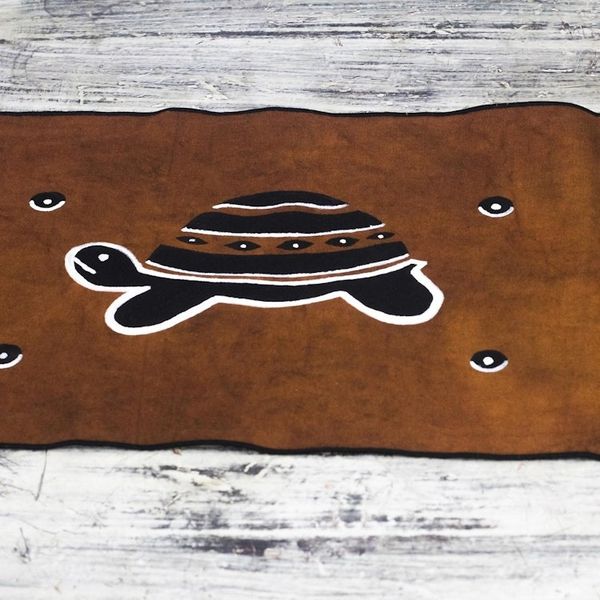 Alternate image for Hand-Painted Turtle-Themed Cotton Table Runner from Ghana Turtle Procession