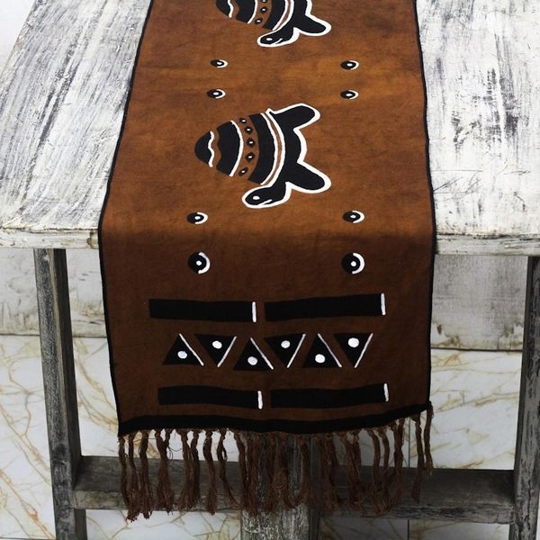Alternate image for Hand-Painted Turtle-Themed Cotton Table Runner from Ghana Turtle Procession