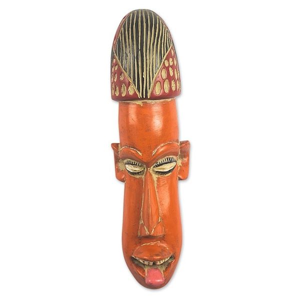 Alternate image for Artisan Crafted Orange Sese Wood Mask Segbefia