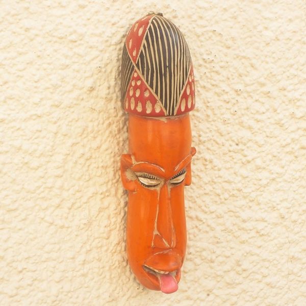 Alternate image for Artisan Crafted Orange Sese Wood Mask Segbefia