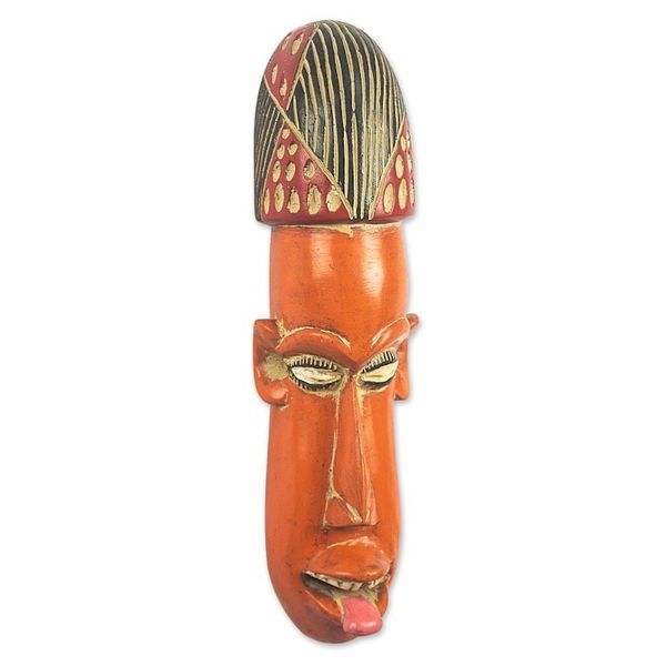 Alternate image for Artisan Crafted Orange Sese Wood Mask Segbefia