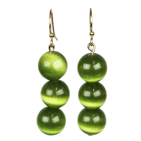 Alternate image for Green Cats Eye Beaded Dangle Earrings from Ghana Verdant Orbs