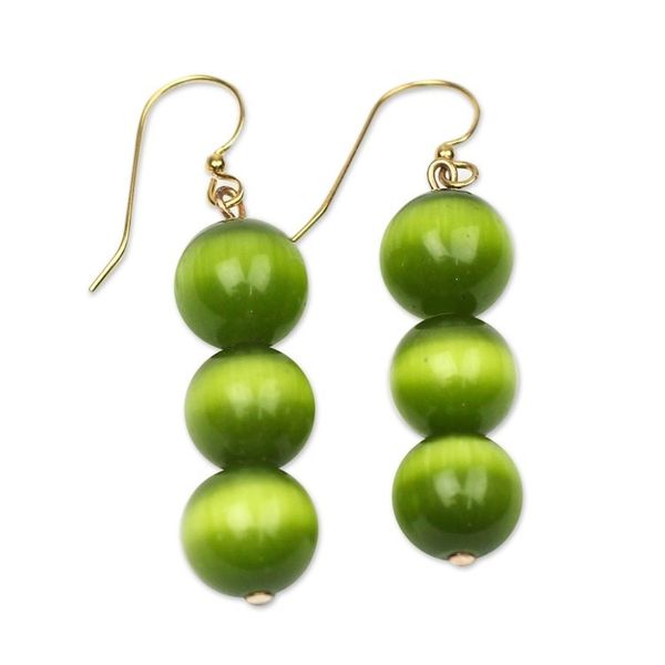 Alternate image for Green Cats Eye Beaded Dangle Earrings from Ghana Verdant Orbs