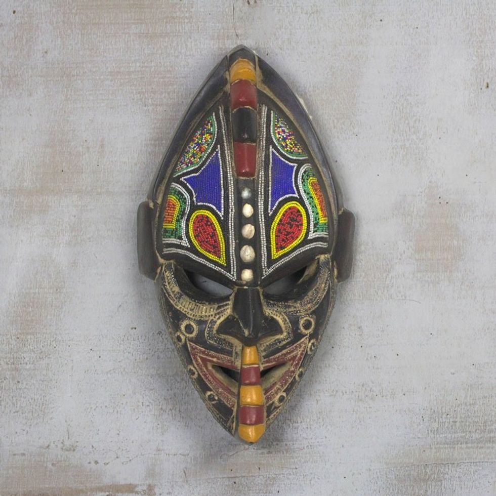 Multi-Color Hand Carved Wood African Good Luck Wall Mask 'Thamsanqa'
