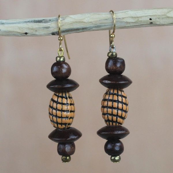 Alternate image for Wood and Recycled Plastic Beaded Dangle Earrings from Ghana Eco Joy