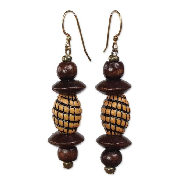 Alternate image for Wood and Recycled Plastic Beaded Dangle Earrings from Ghana Eco Joy