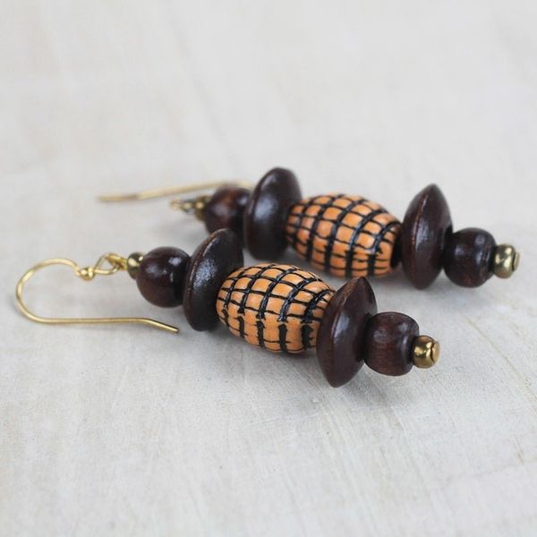 Alternate image for Wood and Recycled Plastic Beaded Dangle Earrings from Ghana Eco Joy