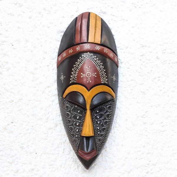 Alternate image for Colorful Aluminum Accented African Wood Mask from Ghana Face of Greatness