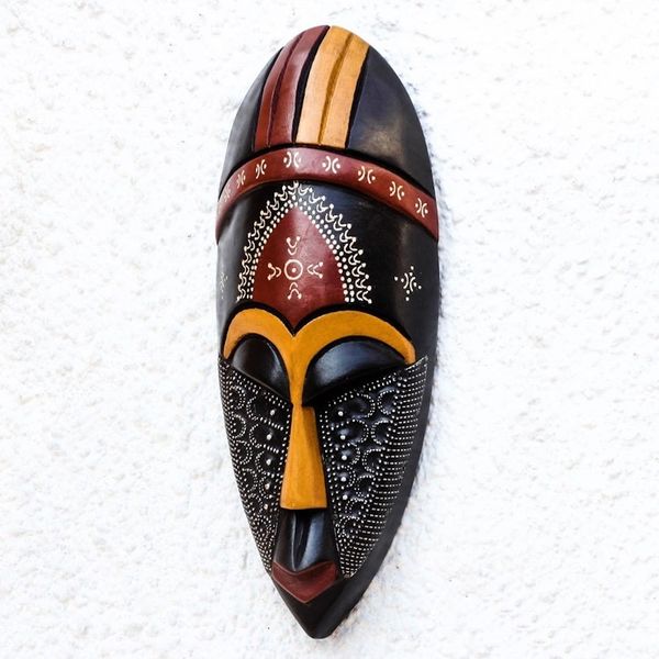 Alternate image for Colorful Aluminum Accented African Wood Mask from Ghana Face of Greatness