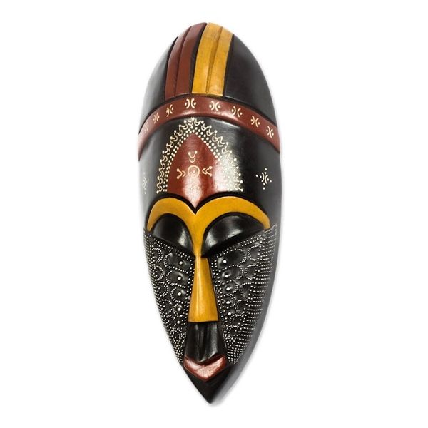 Alternate image for Colorful Aluminum Accented African Wood Mask from Ghana Face of Greatness