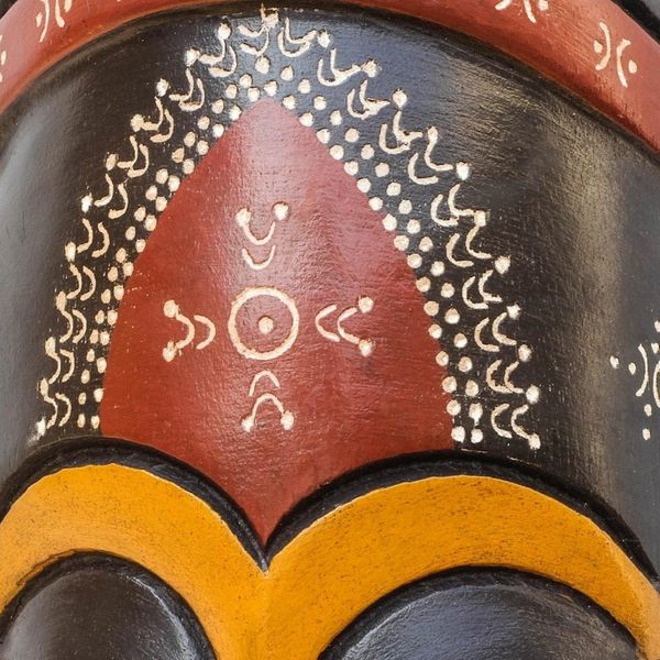 Alternate image for Colorful Aluminum Accented African Wood Mask from Ghana Face of Greatness