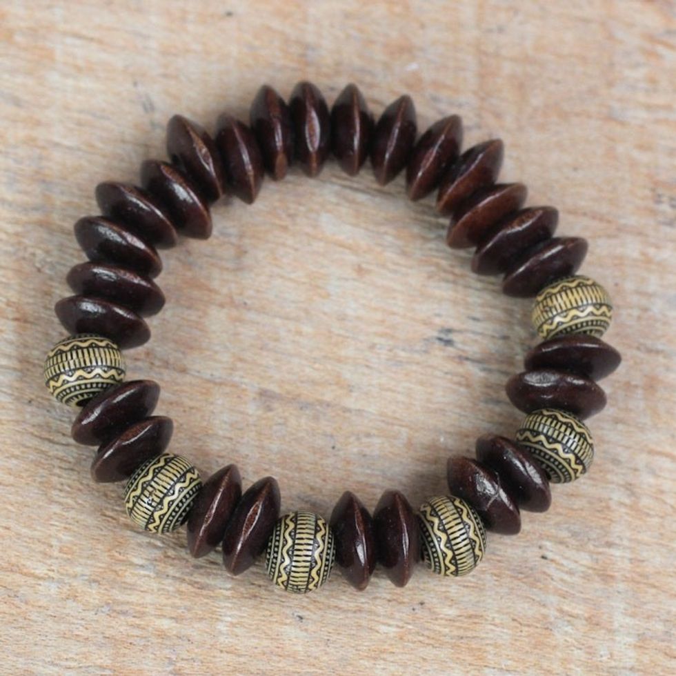 Brown Wood and Recycled Plastic Bracelet from Ghana 'Remembering Passion'