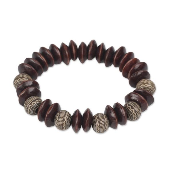 Alternate image for Brown Wood and Recycled Plastic Bracelet from Ghana Remembering Passion