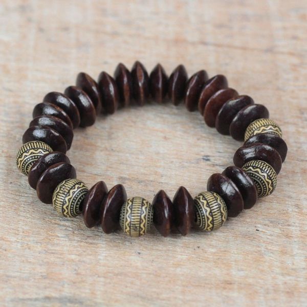 Alternate image for Brown Wood and Recycled Plastic Bracelet from Ghana Remembering Passion
