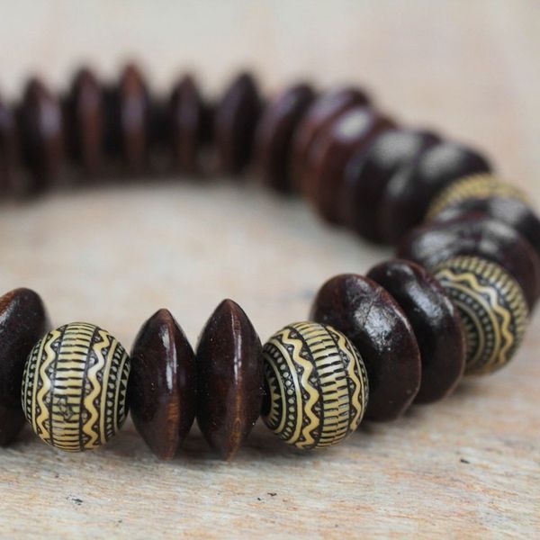 Alternate image for Brown Wood and Recycled Plastic Bracelet from Ghana Remembering Passion