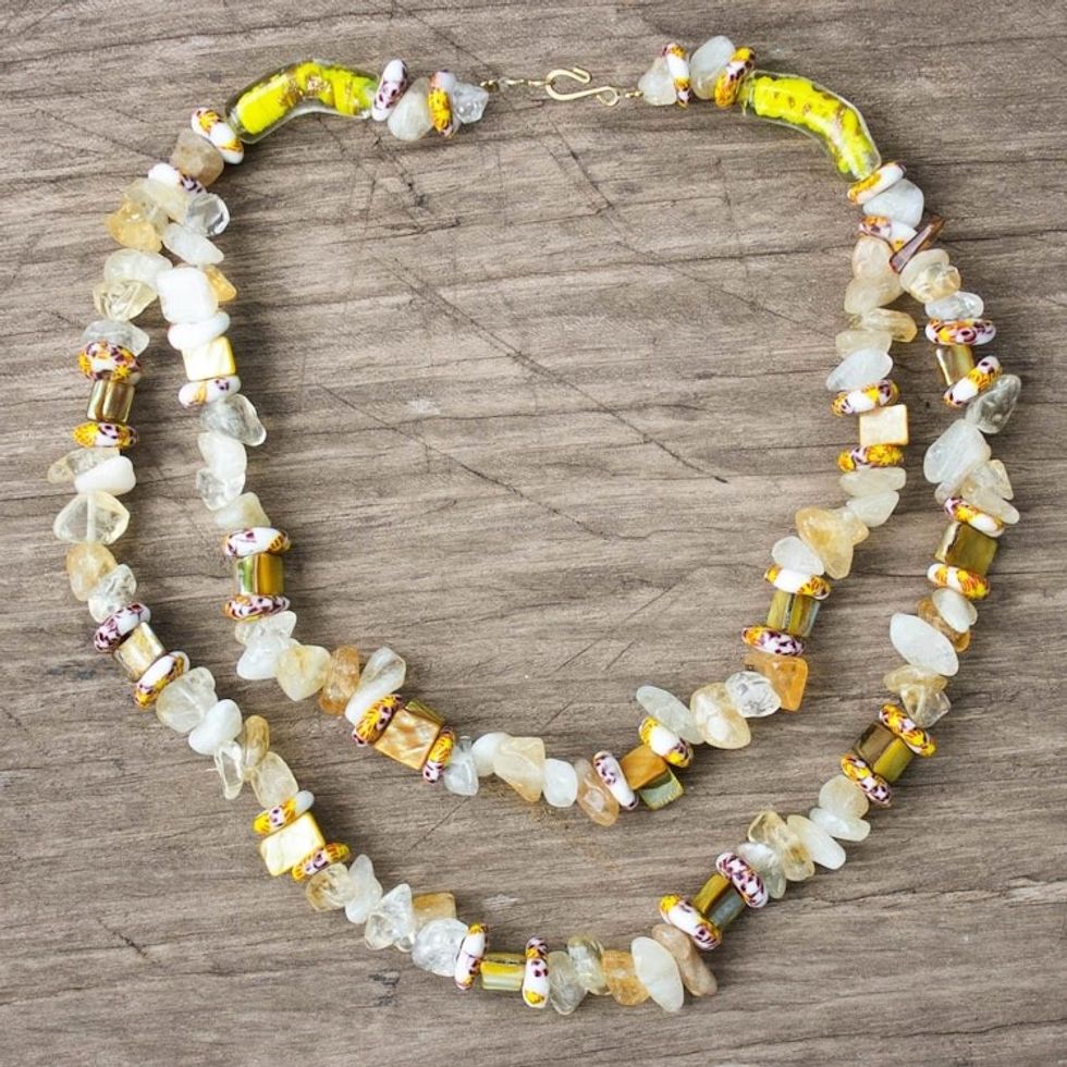 Agate and Recycled Glass Bead Necklace 'Nuku'