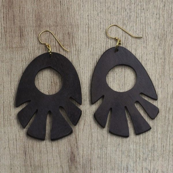 Alternate image for Ebony Wood Dangle Earrings Hand Made in Ghana Labadi Breeze