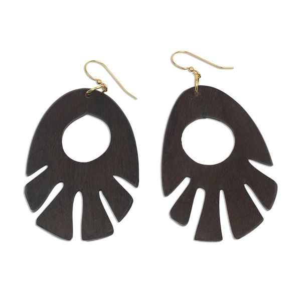 Alternate image for Ebony Wood Dangle Earrings Hand Made in Ghana Labadi Breeze