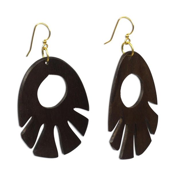 Alternate image for Ebony Wood Dangle Earrings Hand Made in Ghana Labadi Breeze
