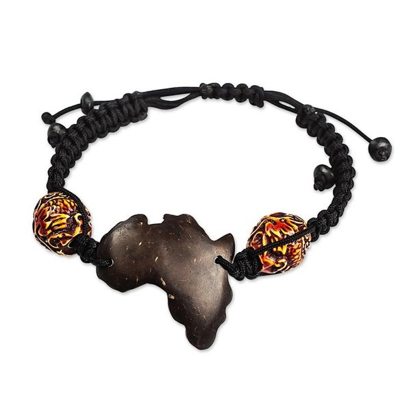 Alternate image for Artisan Crafted Coconut Shell Pendant Bracelet from Ghana African Midnight