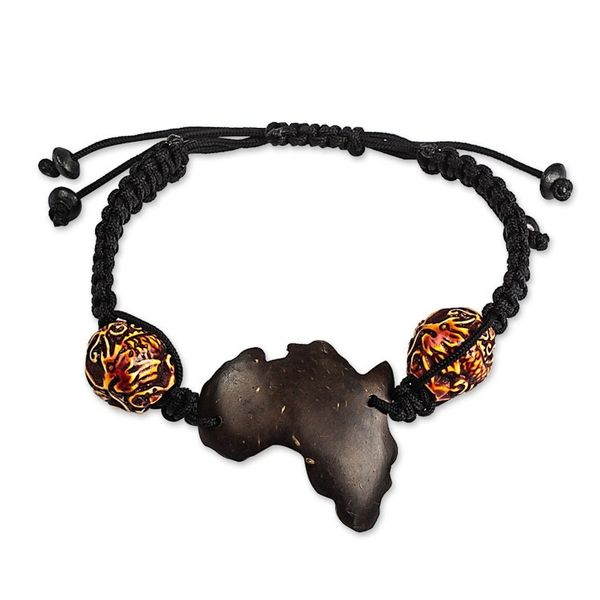 Alternate image for Artisan Crafted Coconut Shell Pendant Bracelet from Ghana African Midnight